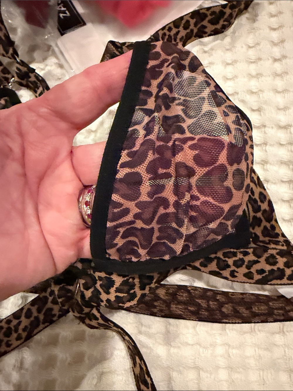 Leopard Print Strappy Triangle Bikini-Style Teddy in Brown - Picture 3 of 9